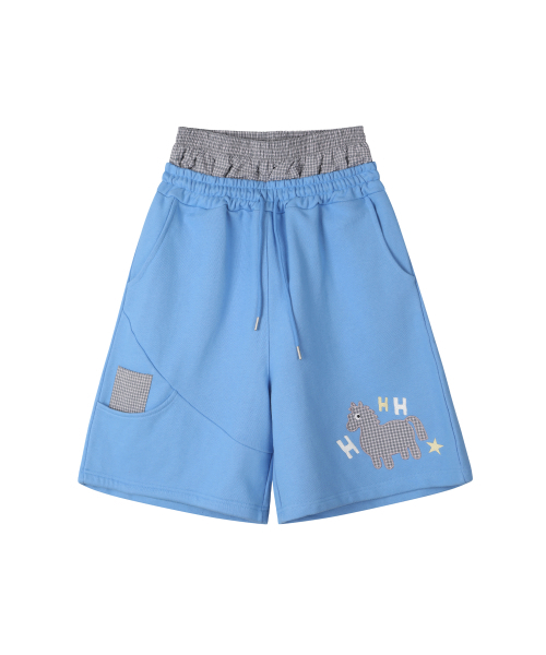 LOSERS CLUB（ルーザーズクラブ）の「[jamaehwa] ポニーチェックレイヤードバミューダスウェットパンツブルー（その他パンツ・レディース・その他・1/2）」の7枚目の写真