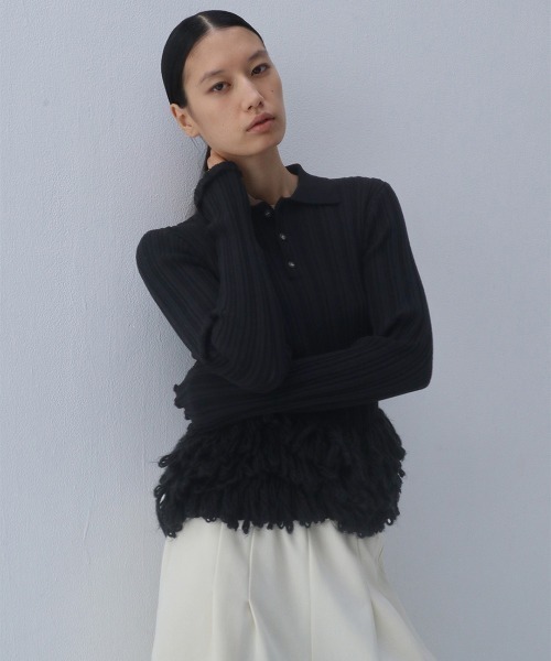 leinwande(ラインヴァンド)の「Fringe Polo Shirts / フリンジポロシャツ(ニット/セーター・レディース・Black/GRAY/Red・ONE SIZE)」の2枚目の写真