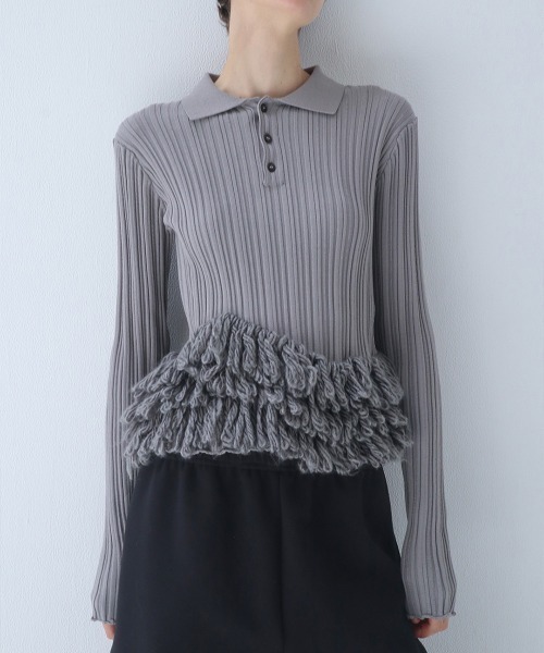 leinwande(ラインヴァンド)の「Fringe Polo Shirts / フリンジポロシャツ(ニット/セーター・レディース・Black/GRAY/Red・ONE SIZE)」の3枚目の写真
