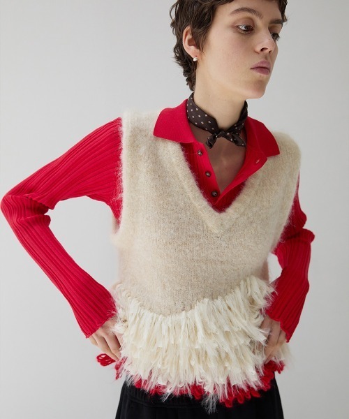 leinwande(ラインヴァンド)の「Fringe Polo Shirts / フリンジポロシャツ(ニット/セーター・レディース・Black/GRAY/Red・ONE SIZE)」の6枚目の写真