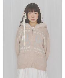 ribbon zip hooded knit