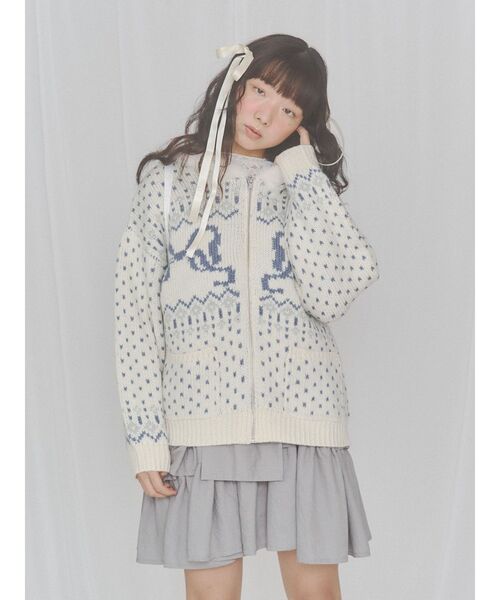 merry jenny(メリージェニー)の「ribbon zip hooded knit(カーディガン/ボレロ・レディース・ブラウン/ピンク/オフホワイト・FREE)」の5枚目の写真
