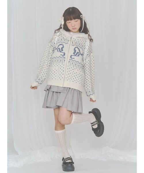 merry jenny(メリージェニー)の「ribbon zip hooded knit(カーディガン/ボレロ・レディース・ブラウン/ピンク/オフホワイト・FREE)」の7枚目の写真