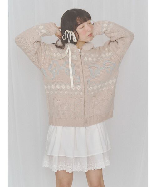 merry jenny(メリージェニー)の「ribbon zip hooded knit(カーディガン/ボレロ・レディース・ブラウン/ピンク/オフホワイト・FREE)」の10枚目の写真
