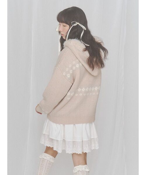merry jenny(メリージェニー)の「ribbon zip hooded knit(カーディガン/ボレロ・レディース・ブラウン/ピンク/オフホワイト・FREE)」の11枚目の写真