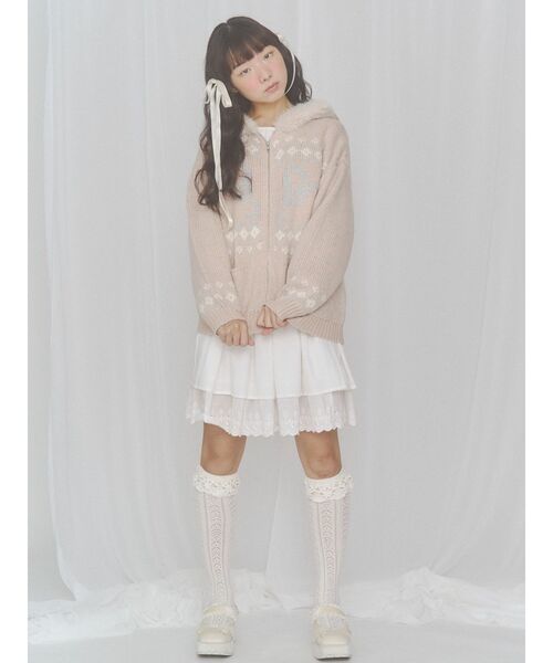 merry jenny(メリージェニー)の「ribbon zip hooded knit(カーディガン/ボレロ・レディース・ブラウン/ピンク/オフホワイト・FREE)」の12枚目の写真