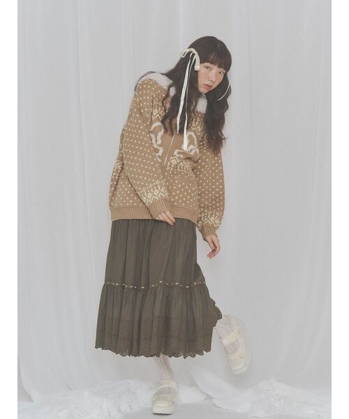 merry jenny(メリージェニー)の「ribbon zip hooded knit(カーディガン/ボレロ・レディース・ブラウン/ピンク/オフホワイト・FREE)」の17枚目の写真