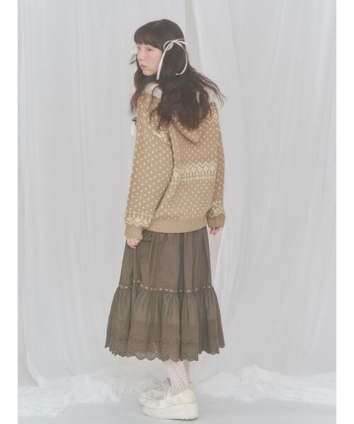 merry jenny(メリージェニー)の「ribbon zip hooded knit(カーディガン/ボレロ・レディース・ブラウン/ピンク/オフホワイト・FREE)」の18枚目の写真