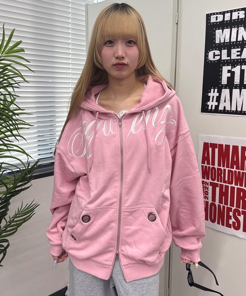 ATMARK(アットマーク)の「<2サイズ展開 / ユニセックス>アイレットデザイン ジップパーカー(パーカー・メンズ・レオパード/ピンク/ブラック・M/S)」の13枚目の写真