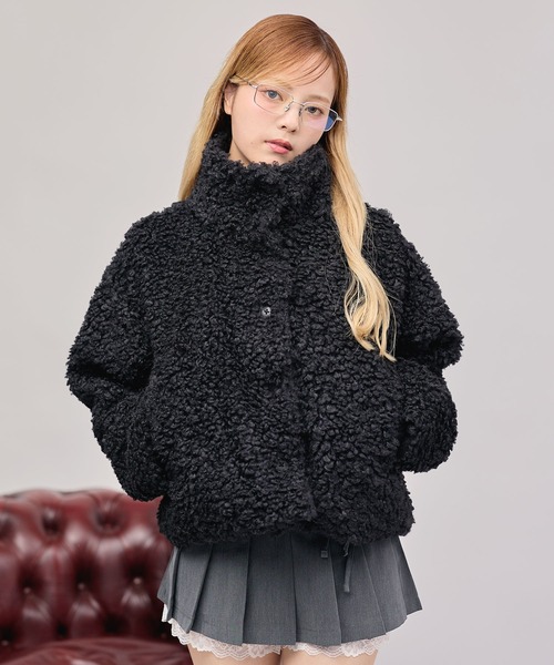 MSGirl（エムエスジーガール）の「スタンドネックプードルボアショートブルゾン（ブルゾン・レディース・グレー系/ブラック/ブラウン系/アイボリー・FREE）」の14枚目の写真