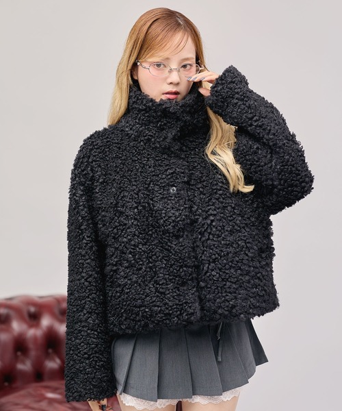 MSGirl（エムエスジーガール）の「スタンドネックプードルボアショートブルゾン（ブルゾン・レディース・グレー系/ブラック/ブラウン系/アイボリー・FREE）」の17枚目の写真