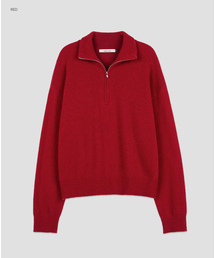 (T-7317)WOOL 100 HALF ZIP-UP LOOSE FIT KNIT