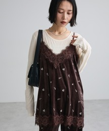 ベロア刺繍レースドッキングキャミビスチェ