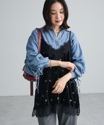 ベロア刺繍レースドッキングキャミビスチェ