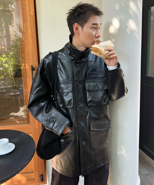 THEVINYLHOUSE(ザバイニルハウス)の「4 POCKET LEATHER CAR COAT BLACK(ライダースジャケット・レディース・その他・MEDIUM/LARGE)」の1枚目の写真
