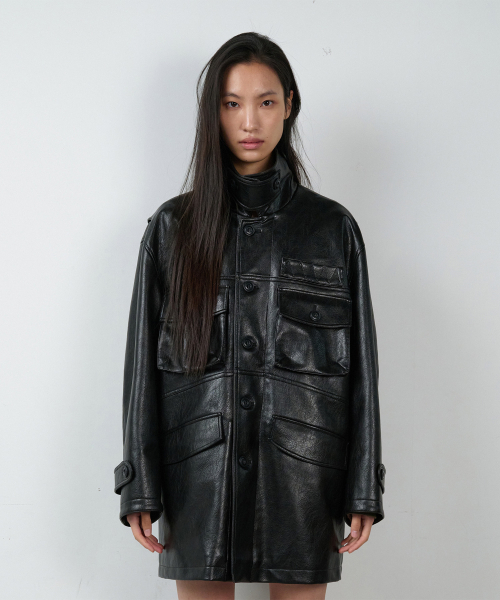 THEVINYLHOUSE(ザバイニルハウス)の「4 POCKET LEATHER CAR COAT BLACK(ライダースジャケット・レディース・その他・MEDIUM/LARGE)」の2枚目の写真
