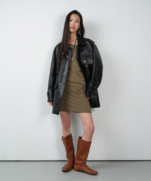 THEVINYLHOUSE(ザバイニルハウス)の「4 POCKET LEATHER CAR COAT BLACK(ライダースジャケット・レディース・その他・MEDIUM/LARGE)」の6枚目の写真