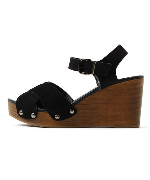 LE TALON（ルタロン）の「LAOCOONTE 8.5cmレザークロスウッドウエッジサンダル（サンダル・レディース・ブラック/キャメル・37/38/36/35）」の3枚目の写真