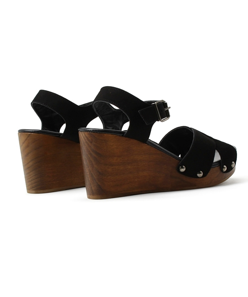 LE TALON（ルタロン）の「LAOCOONTE 8.5cmレザークロスウッドウエッジサンダル（サンダル・レディース・ブラック/キャメル・37/38/36/35）」の5枚目の写真