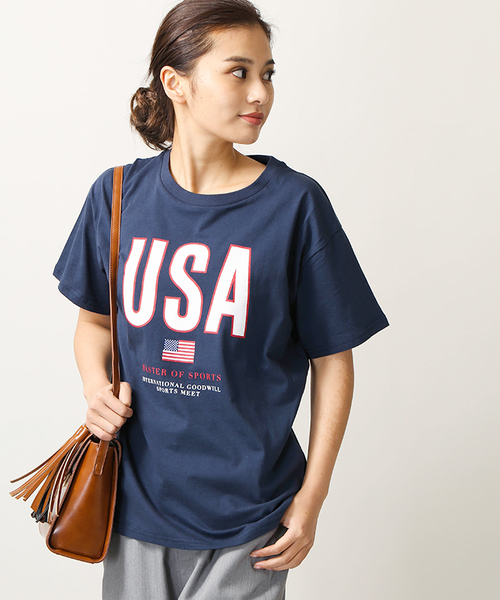 WEGO（ウィゴー）の「WEGO/FLAGロゴプリントカットソー（Tシャツ/カットソー・レディース・レッド/ホワイト/ネイビー・FREE）」の2枚目の写真