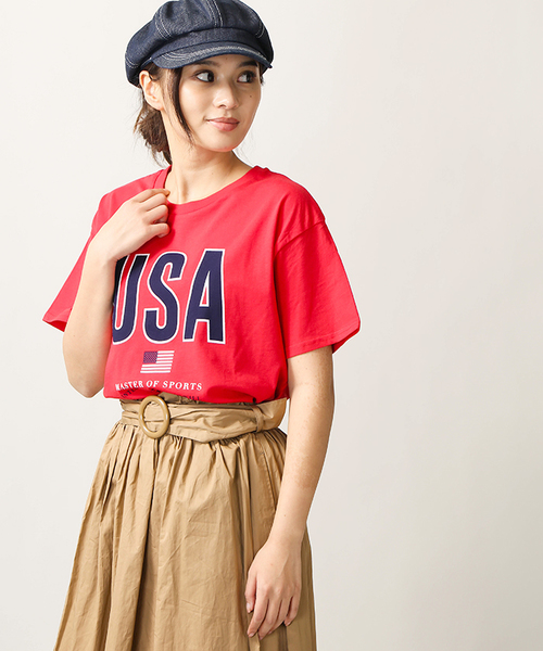 WEGO（ウィゴー）の「WEGO/FLAGロゴプリントカットソー（Tシャツ/カットソー・レディース・レッド/ホワイト/ネイビー・FREE）」の3枚目の写真