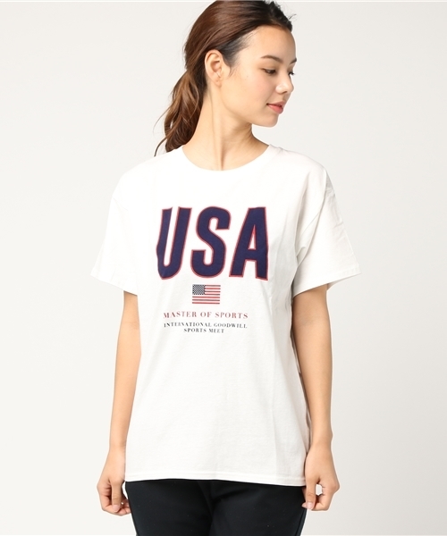 WEGO（ウィゴー）の「WEGO/FLAGロゴプリントカットソー（Tシャツ/カットソー・レディース・レッド/ホワイト/ネイビー・FREE）」の4枚目の写真