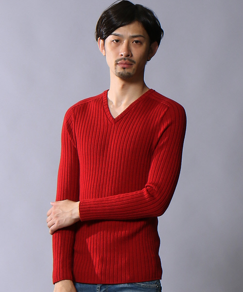 5351 POUR LES HOMMES(ゴーサンゴーイチプールオム)の「【定番/新色】ホールガーメントVネックニット(ニット/セーター・メンズ・ブルー/ホワイト×ブラック/ホワイト/ブラック/レッド・44/46/48)」の5枚目の写真