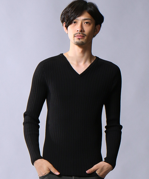 5351 POUR LES HOMMES(ゴーサンゴーイチプールオム)の「【定番/新色】ホールガーメントVネックニット(ニット/セーター・メンズ・ブルー/ホワイト×ブラック/ホワイト/ブラック/レッド・44/46/48)」の4枚目の写真