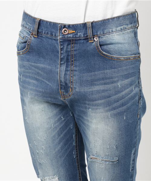 VENCEEXCHANGE（ヴァンスエクスチェンジ）の「デニムダメージスキニー                  （デニムパンツ・メンズ・ライトブルー/ブルー・LARGE/MEDIUM/SMALL）」の6枚目の写真