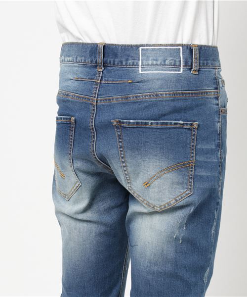 VENCEEXCHANGE（ヴァンスエクスチェンジ）の「デニムダメージスキニー                  （デニムパンツ・メンズ・ライトブルー/ブルー・LARGE/MEDIUM/SMALL）」の4枚目の写真