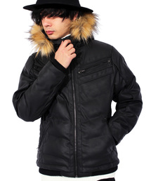 ８(eight) | ファー付き 中綿 PUレザージャケット ブルゾン(ダウンジャケット/コート)