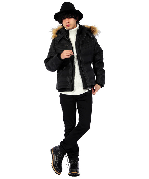 8(eight)(エイト)の「ファー付き 中綿 PUレザージャケット ブルゾン(ダウンジャケット/コート・メンズ・ブラック/キャメル/ブラウン・MEDIUM/X-LARGE/LARGE)」の4枚目の写真