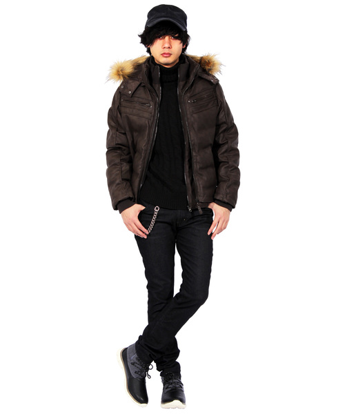 8(eight)(エイト)の「ファー付き 中綿 PUレザージャケット ブルゾン(ダウンジャケット/コート・メンズ・ブラック/キャメル/ブラウン・MEDIUM/X-LARGE/LARGE)」の5枚目の写真