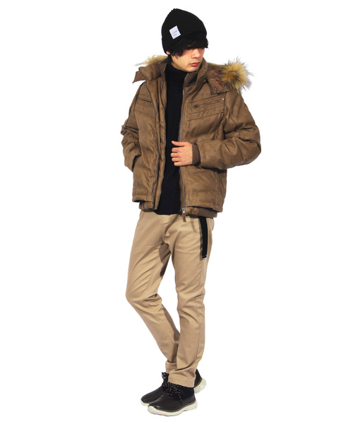 8(eight)(エイト)の「ファー付き 中綿 PUレザージャケット ブルゾン(ダウンジャケット/コート・メンズ・ブラック/キャメル/ブラウン・MEDIUM/X-LARGE/LARGE)」の6枚目の写真