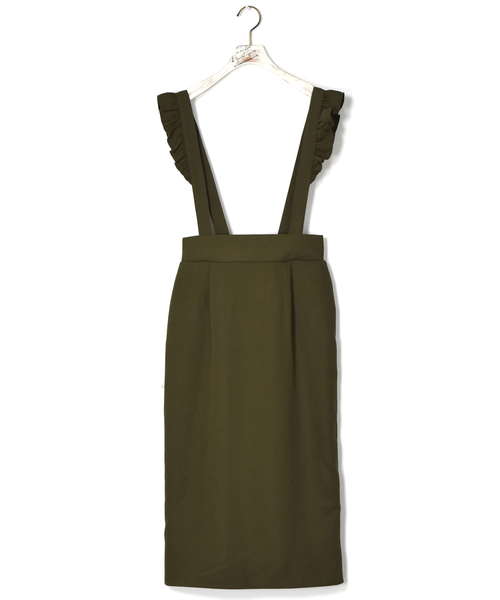 w closet(ダブルクローゼット)の「フリルサスペンダー付きスカート(スカート・レディース・ベージュ/ブラック/カーキ・FREE)」の4枚目の写真