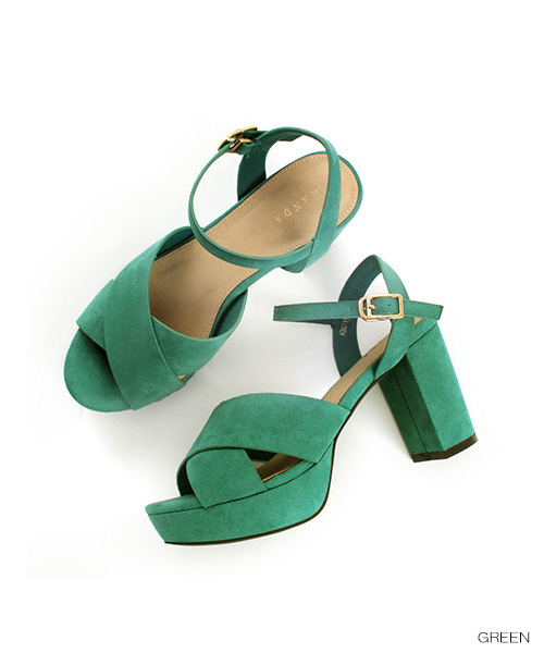 RANDA(ランダ)の「クロスベルトアンクルストラップサンダル(サンダル・レディース・ブラック/グリーン/シルバー/ベージュ/ピンク・L/LL/M/S/SS)」の4枚目の写真