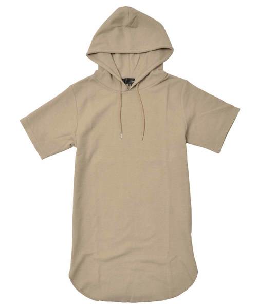 MinoriTY（マイノリティ）の「パーカー ワッフル ロング丈 半袖 プルオーバーパーカー（パーカー・メンズ・ブラック/ベージュ/オフホワイト/カーキ/ピンク/杢グレー/ネイビー・L/XL/M）」の4枚目の写真