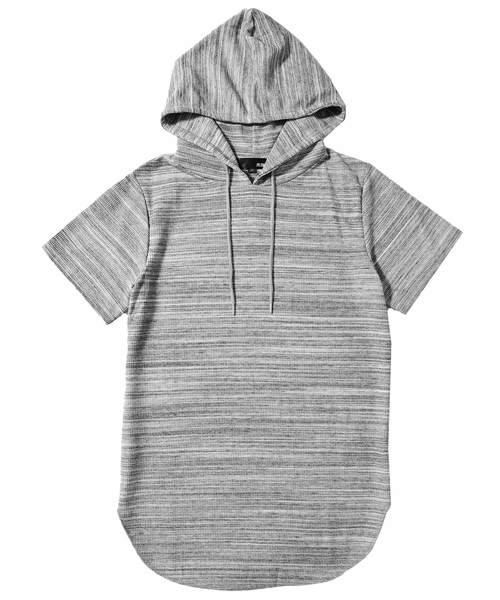 MinoriTY（マイノリティ）の「パーカー ワッフル ロング丈 半袖 プルオーバーパーカー（パーカー・メンズ・ブラック/ベージュ/オフホワイト/カーキ/ピンク/杢グレー/ネイビー・L/XL/M）」の3枚目の写真