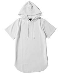 パーカー ワッフル ロング丈 半袖 プルオーバーパーカー