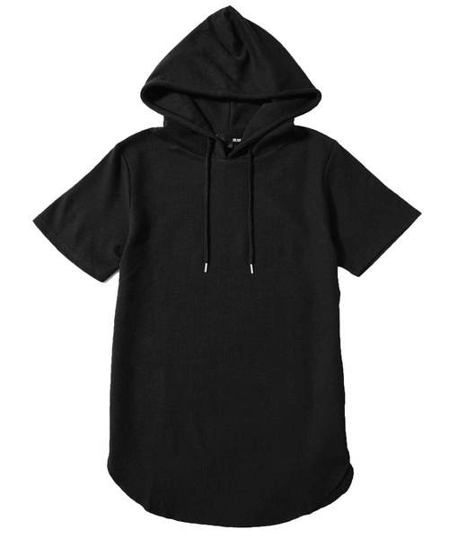 MinoriTY（マイノリティ）の「パーカー ワッフル ロング丈 半袖 プルオーバーパーカー（パーカー・メンズ・ブラック/ベージュ/オフホワイト/カーキ/ピンク/杢グレー/ネイビー・L/XL/M）」の2枚目の写真