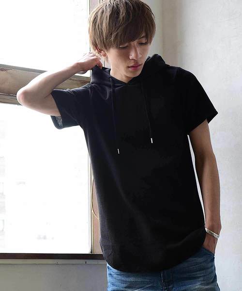 MinoriTY（マイノリティ）の「パーカー ワッフル ロング丈 半袖 プルオーバーパーカー（パーカー・メンズ・ブラック/ベージュ/オフホワイト/カーキ/ピンク/杢グレー/ネイビー・L/XL/M）」の8枚目の写真