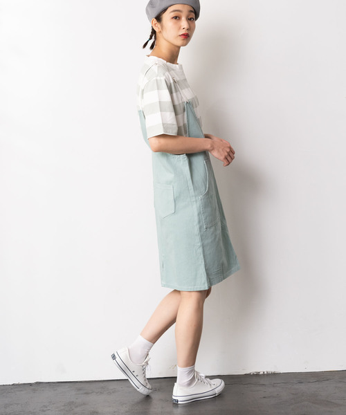 and R（アンドアール）の「ボーダーインナー×ジャンパースカート（ジャンパースカート・レディース・パープル/イエロー/グリーン・FREE）」の4枚目の写真