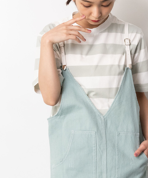 and R（アンドアール）の「ボーダーインナー×ジャンパースカート（ジャンパースカート・レディース・パープル/イエロー/グリーン・FREE）」の6枚目の写真