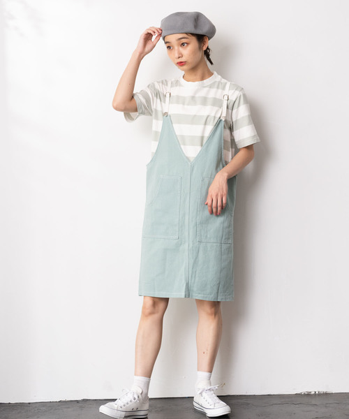 and R（アンドアール）の「ボーダーインナー×ジャンパースカート（ジャンパースカート・レディース・パープル/イエロー/グリーン・FREE）」の7枚目の写真