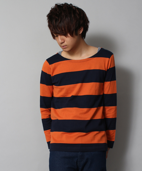 WEGO(ウィゴー)の「WEGO/ラガーボーダーTee(Tシャツ/カットソー・メンズ・グリーン/ネイビー/レッド・MEDIUM/LARGE)」の3枚目の写真