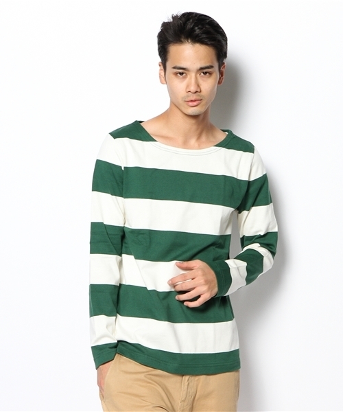 WEGO(ウィゴー)の「WEGO/ラガーボーダーTee(Tシャツ/カットソー・メンズ・グリーン/ネイビー/レッド・MEDIUM/LARGE)」の2枚目の写真