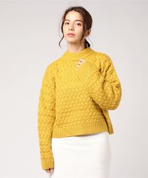 プルオーバーカシミアタッチケーブル編みニット