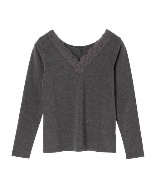 AMERICAN HOLIC（アメリカンホリック）の「・あったかVネックレースプルオーバー＊（Tシャツ/カットソー・レディース・ブラック/モカ/グレー系その他2・M/L）」の4枚目の写真
