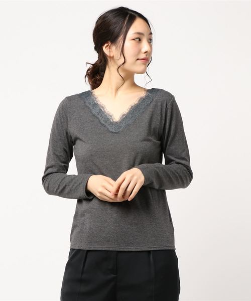AMERICAN HOLIC（アメリカンホリック）の「・あったかVネックレースプルオーバー＊（Tシャツ/カットソー・レディース・ブラック/モカ/グレー系その他2・M/L）」の13枚目の写真