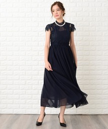 レース×シフォンロングワンピース・ドレス